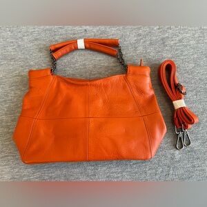 Handbag Orange Leather Women’s Convertible Strap Adjustable Pebbled Casual New‎